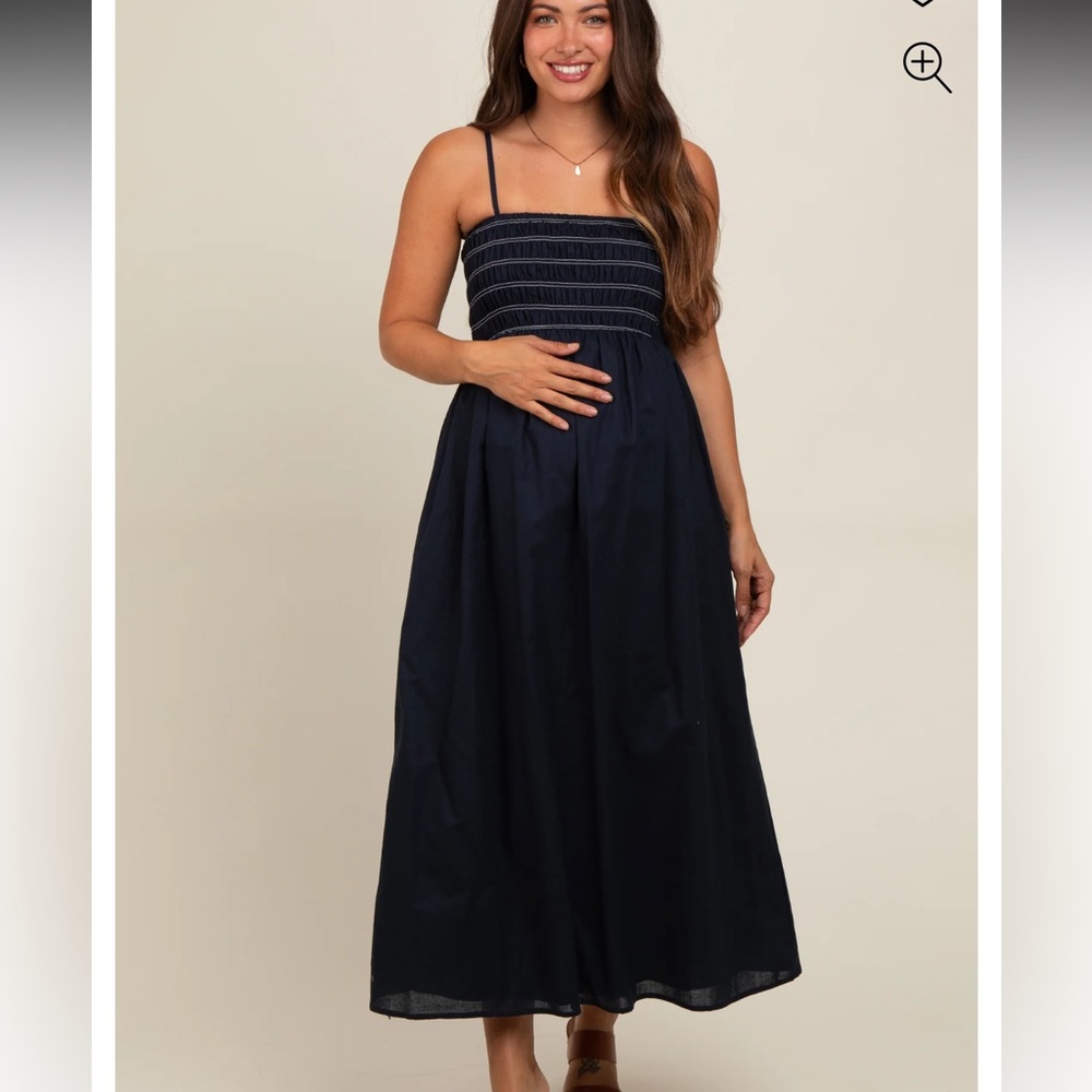NEW Navy Square Neck Maternity Midi Dress